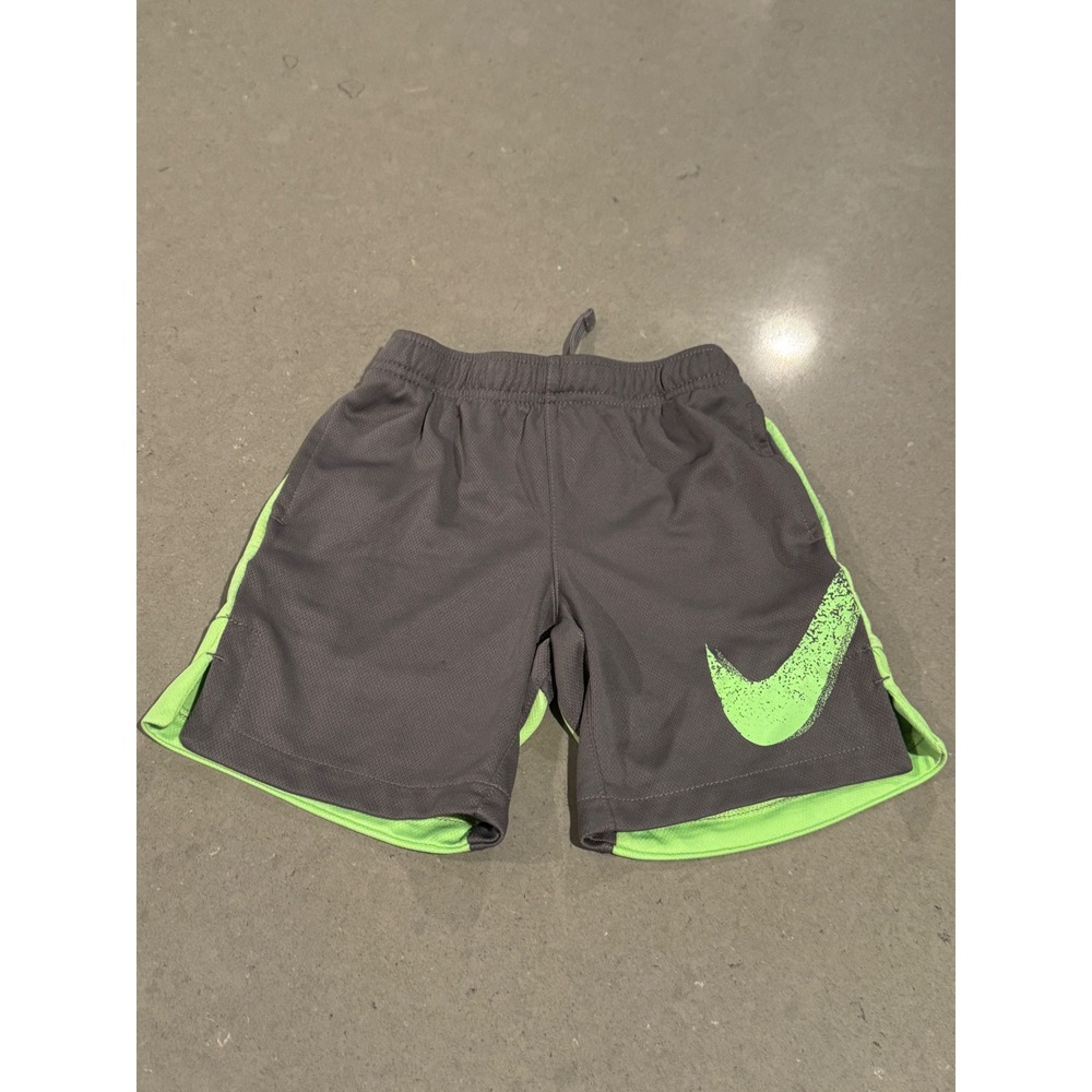 Nike Dri Fit Athletic‎ Shorts Kids Size S 5/6 Gray Neon Green Swoosh Gym